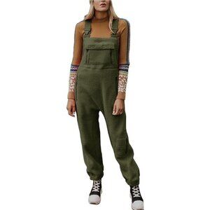 Women's Fleece Warm Overalls Winter Loose Casual Jumpsuits with Pockets